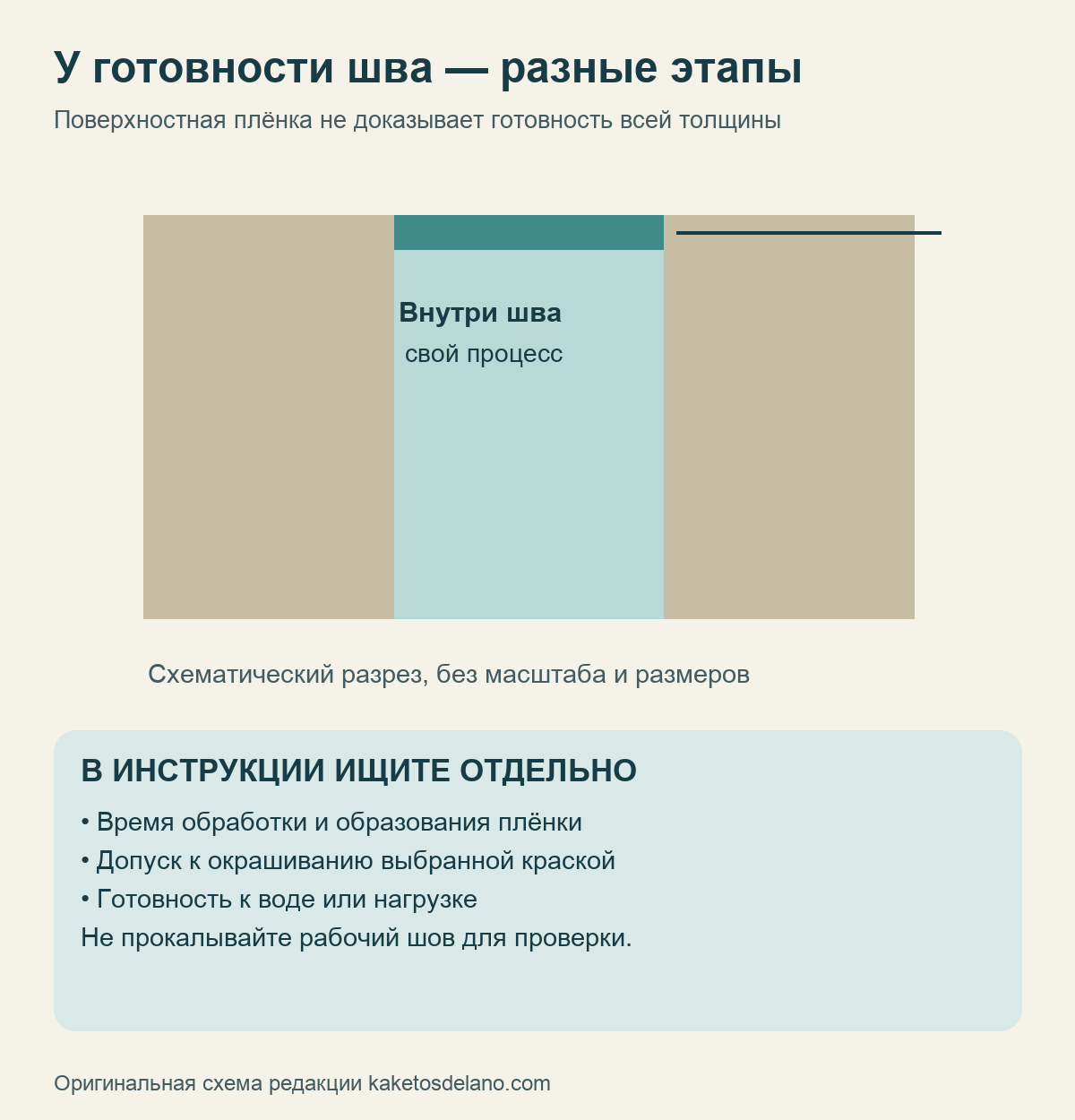 Схематический разрез шва с поверхностной плёнкой и внутренним слоем