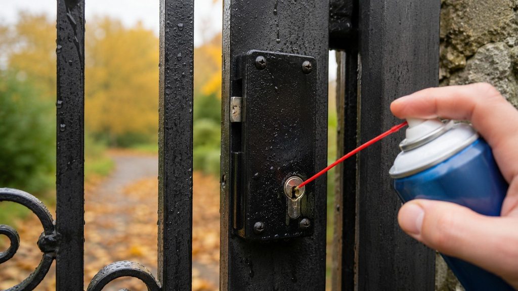 Замок металлической калитки заедает после сырой погоды? Разбираем, чем смазать цилиндр и ригель перед морозами, как удалить влагу и какие средства способны ухудшить работу механизма.