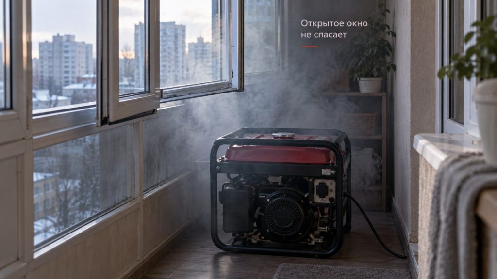 Генератор в гараже или на застекленном балконе опасен даже при открытом окне: как накапливается угарный газ, где безопасно установить генератор и что делать при симптомах отравления.