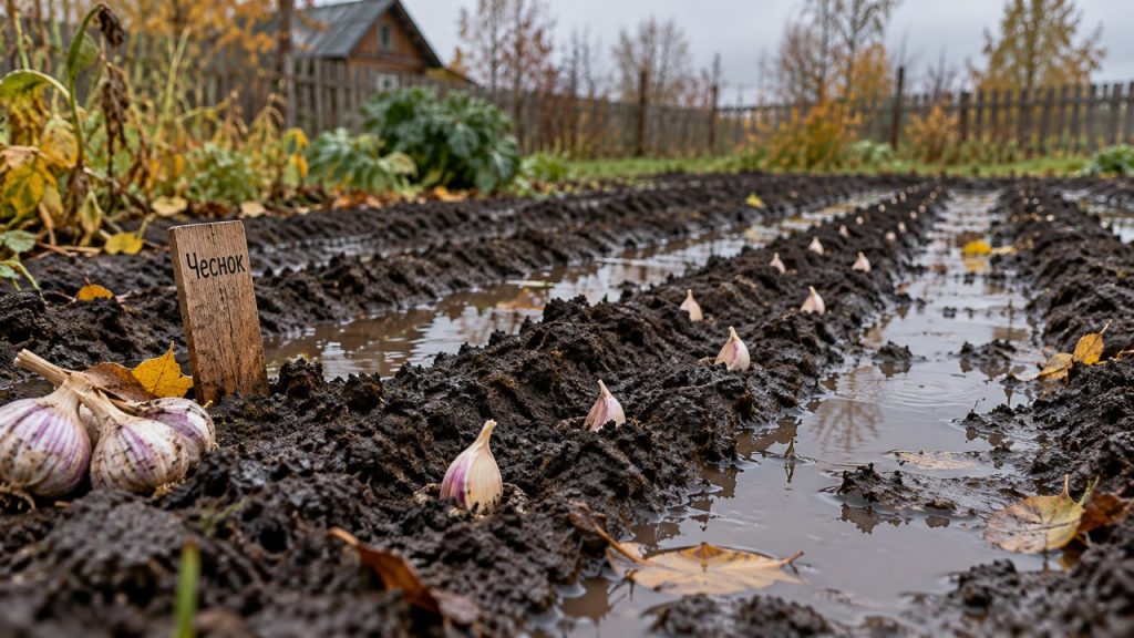 Чеснок уже посадили, а после дождей грядка превратилась в болото: сгниют ли зубки до зимы Чеснок уже посадили, а после дождей грядка превратилась в болото: сгниют ли зубки до зимы, как отвести воду, спасти посадки, убрать мульчу и распознать первые признаки гнили осенью без потерь урожая.