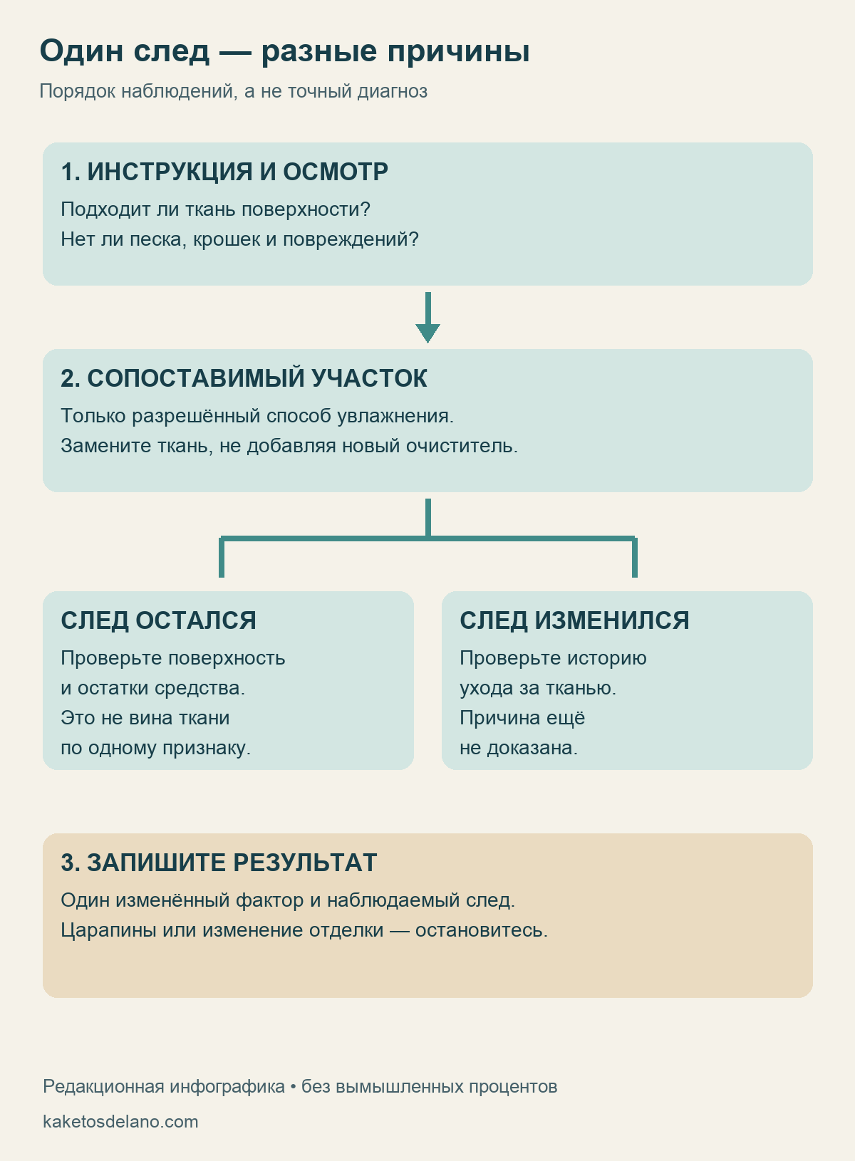 Диагностическая схема проверки инструкции, чистой ткани и следов на поверхности