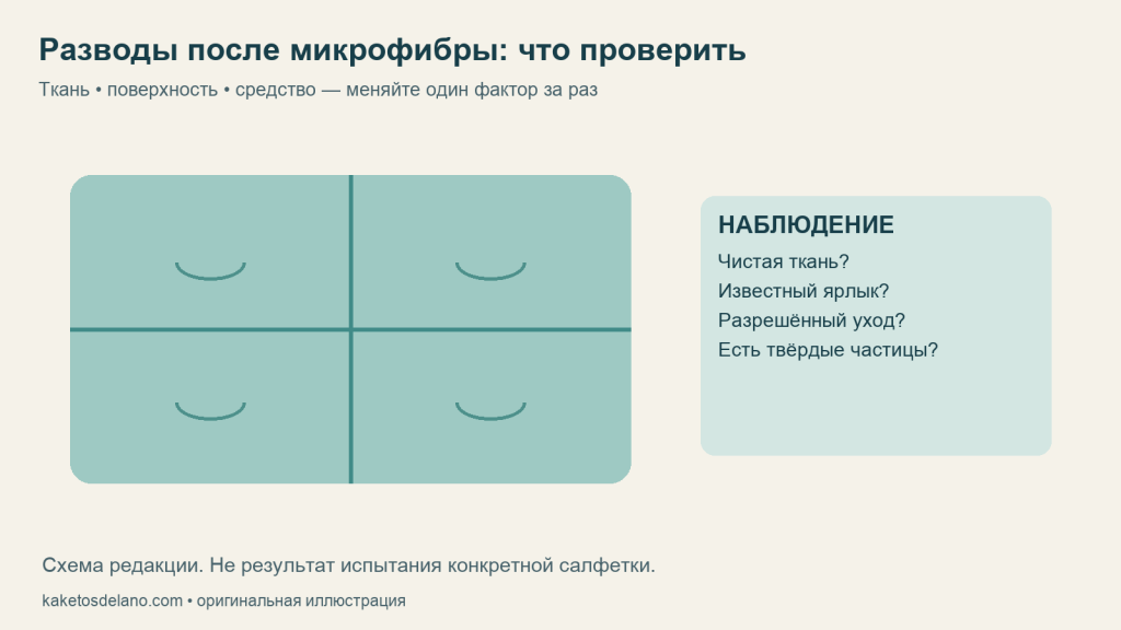 Схема салфетки из микрофибры и перечень условий проверки разводов